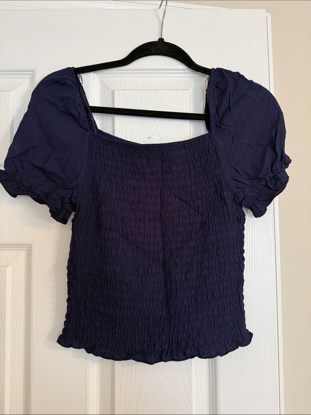 Smocked Square-Neck Puff Sleeve Top - Deep Purple